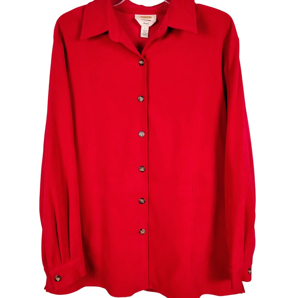 Talbots Womens L Button Down Shirt Red Stretch Officecore Professional preppy